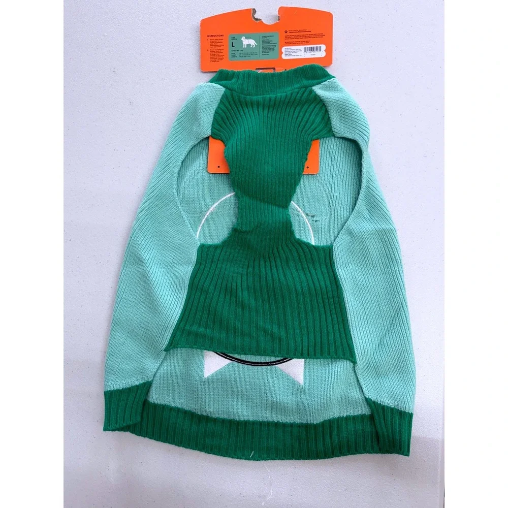 Boots & Barkley Monster Pet Dog Sweater Green Large L Fuzzy Eyebrow Eye Pullover